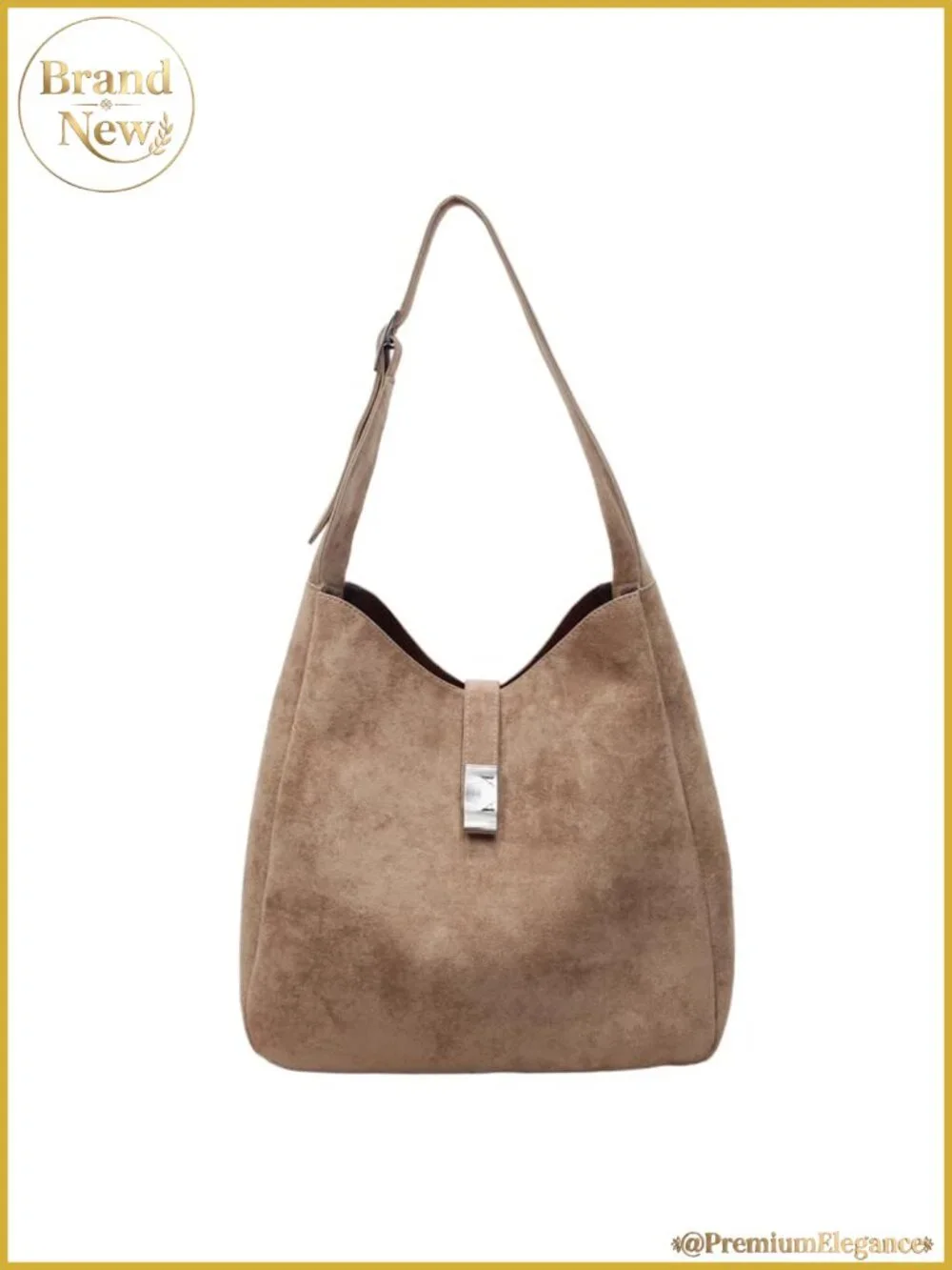 Faux Suede Slouchy Hobo Shoulder Bag with Buckle Closure, Retro Purse